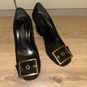 Gucci Black block heels with gold accent shoes size 36 1/2 - 323517